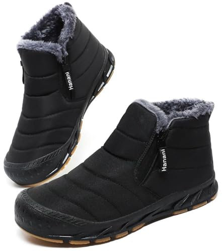 Stivali Uomo Invernali Caldo Stivaletti da Neve Comode Cerniera Donna Scarpe antiscivolo Caviglia Boots Tutto nero 44EU
