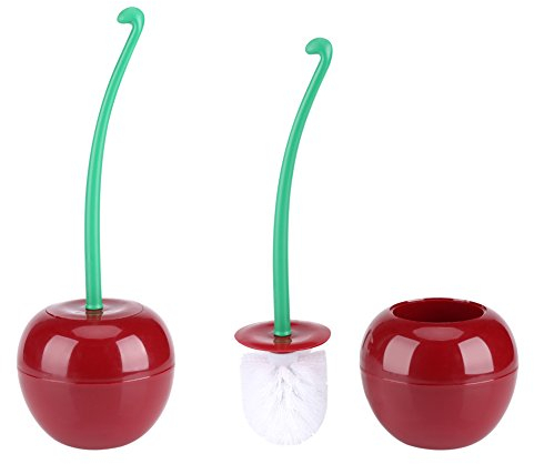 Juego de escobilla de baño con Forma de Cereza, Soporte Creativo para escobilla de baño de Mango Largo, 1 escobilla de baño, 1 Bote
