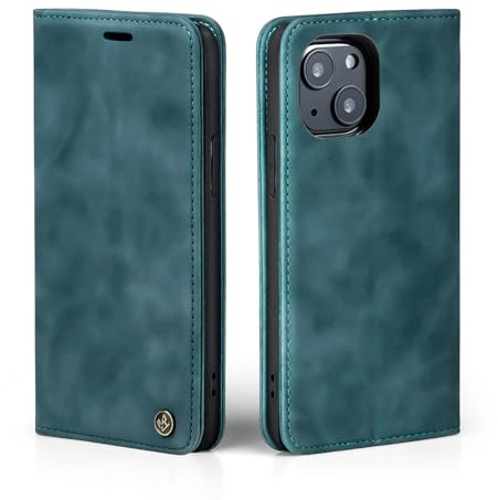 LBH Handyhülle für Apple iPhone 15 in Petrol Blau mit Karten- und Geldfach Smartphone Hülle mit Standfunktion Flip Case Schutzhülle Magnetverschluss Vintage