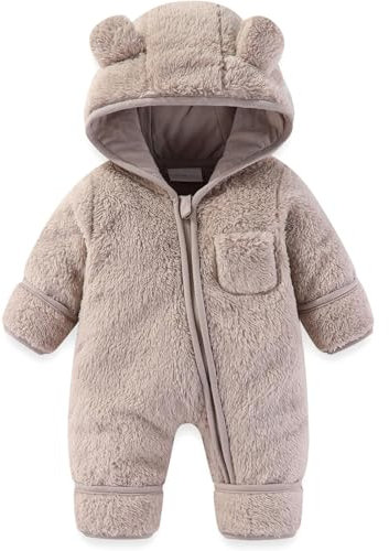Tutina da Neonato con Orsetto, Tuta con Risvolto, Guanti, Calzini, Tuta Invernale da Neve per Bambine e Bambini, Vestiti in Pile, Tuta con Cappuccio Neonato 6 Mesi Femmina