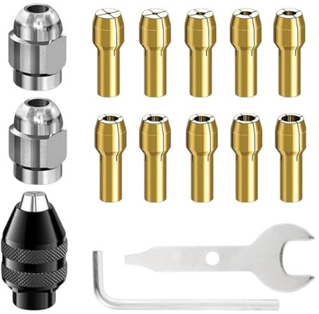 15 Stück Bohrfutter-Spannzangensatz Kompatibel mit Dremel, Bohrfutter Set, Spannfutter für Dremel Ersatz 1/32 bis 1/8 4486 Schnellwechsel-Bohrfutter und Ersatz 4485 Messing-Spannzange Metallmutter