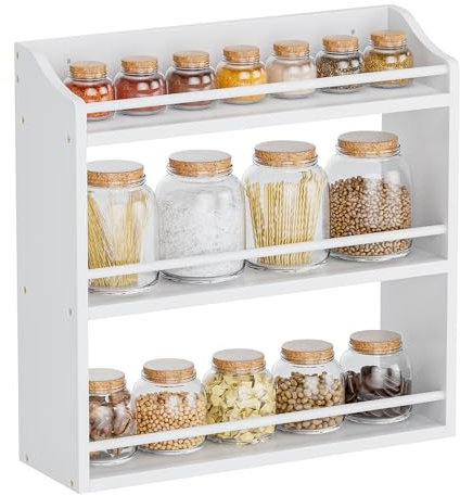 STELLSTAR Gewürzregal Wandmontierter, freistehender Gewürz-Organizer für Arbeitsplatte, Gewürzaufbewahrungshalter aus Bambus, für Küchenschrank, Speisekammer, Badezimmer (weiß)