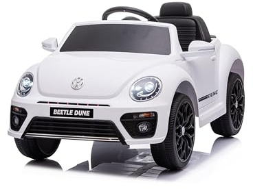 FINOOS 12 V Volkswagen Beetle Elektroauto für Kinder mit 2,4-G-Fernbedienung, Elektrofahrzeug mit Lichtern und Musik, Tragkraft 30 kg für Kinder im Alter von 1–4 Jahren (Blanc)