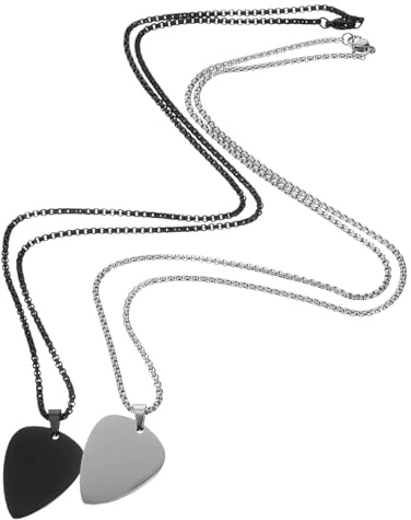 SAFIGLE 2 Stück Edelstahl Gitarren plektrum Anhänger Halskette für Herren Damen Gravurfähig Cooles Musikschmuck Accessoire Geschenkidee für Musiker und Partys