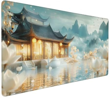 Tapis de Souris Bleu Clair 700x300 mm XXL Tapis Souris Gaming Grand, Mouse Pad Paysage sous Main Bureau Imperméable et Antidérapant pour PC, Ordinateur Portable, Gamer, Maison, Bureau -MP1104