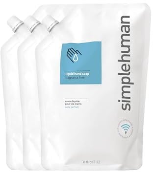 simplehuman 1L Fragrance Free Hand Wash Liquid Soap (Pack of 3), Moisturising, Sensitive Skin, Hypoallergenic (DEA, Sulphate and Paraben Free), Biodegradable, Liquid Soap Dispenser Compatible