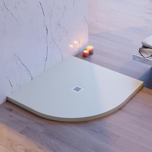 OLIMPO DOCCE - Piatto Doccia Semicircolare Crema effetto pietra cemento - 90x90