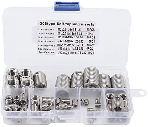 58pcs Inserts Filetés Auto-taraudeurs en Acier Inoxydable 308, Vis d'Insertion de Filetage Auto-taraudé Hélicoïdal