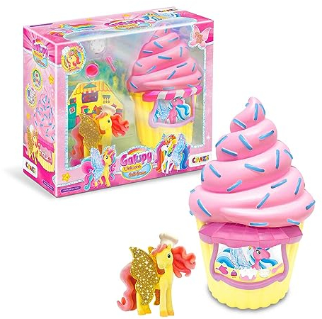 GALUPY Unicorn Cafe-Crema - Einhorn Spielzeug Spielset mit Einhorn Figur und Zubehör , Ponyfigur mit Kochmütze , Pferdefiguren zum Sammeln