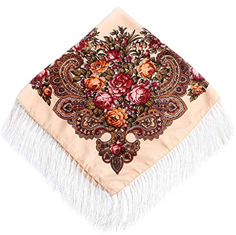 Lazzboy Frauen Lady Folk-Custom Print Quaste Square Schal Wrap Travel (L)