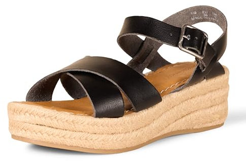Amazon Essentials Sandalo Espadrillas Flatform Donna, Nero, 43 EU