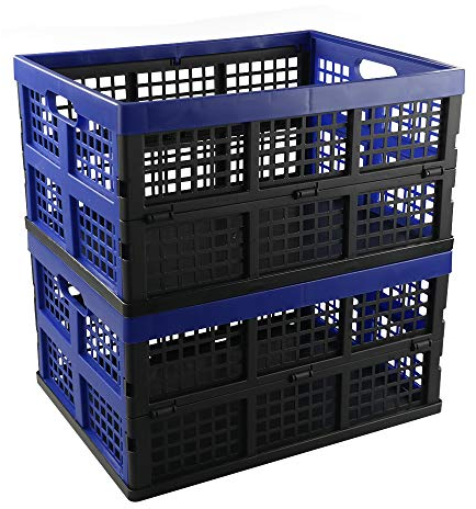 Hespapa 2 Packs 35 L Folding Storage Crates, Plastic Collapsible Storage Milk Crate Baskets