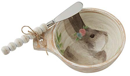 Mud Pie 48500159G Bunny Bowl Dip-Schüssel-Set Hase, Mangoholz, grau