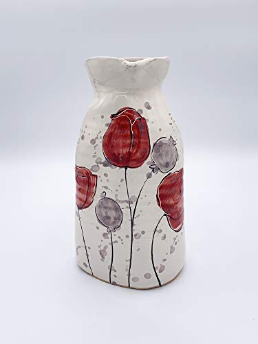 Amarcord Pichet Carafe artisanale en céramique faite et peinte à la main avec tulipes