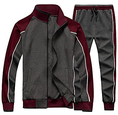 FTCayanz Trainingsanzug Herren Sportanzug Jogginganzug Männer Langarm Anzug Fitness Sporthose Freizeitanzug Grau XXL