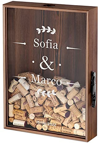 Maverton Raccogli tappi di sughero o birra - con stampa personalizzata - in legno - cavatappi per vino e birra con un coltellino - scatola porta tappi - idee regalo - coppia