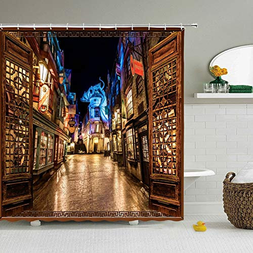 ELD 180X180cm Magic World Harry Film Duschvorhang Winkelgasse Dekor Nacht Straße Dekor Kinder Kind Der Film Duschvorhänge Mode Kunst Dekoration