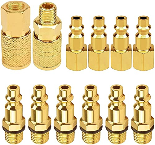 Druckluft Kupplungen 1/4 NPT, 12St Kompressor Schlauch Zubehör Innengewinde & Außengewinde Schnellanschluss