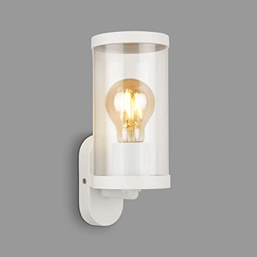 BRILONER Leuchten- Außenlampe, Außenwandleuchte Glas, IP44, E27, Weiß, 230x95x115 mm (LxBxH), 3600-016