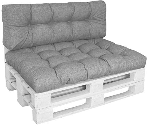 DILUMA | Palettenkissen Set Comfort Modell 2021 | 2-Teilig Grau | 1x Sitzkissen 120x80 cm + 1x Rückenlehne 120x40 cm | Wasser- & Schmutzabweisender Bezug | Indoor & Outdoor