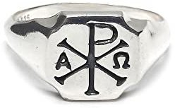Echtes Sterling Silber herren Ring Chi Rho Alpha Omega massiv punziert 925 (64 (20.4))