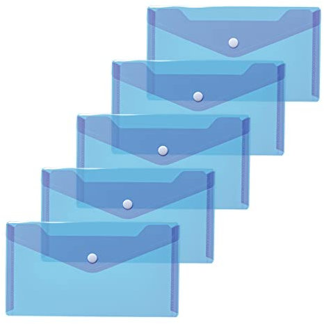 HERMA 20036 Dokumententaschen DIN lang transparent blau, 5 Stück, kleine Sichttaschen Umschläge mit Druckknopf, Briefumschläge aus Plastik für Schule, Uni, Büro, Reise