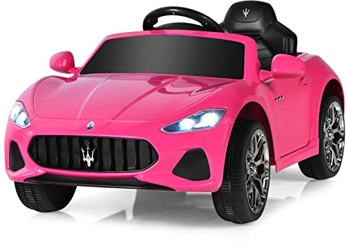 COSTWAY Electric Kids Ride On Car, 12V Battery Powered Compatible Maserati Toy Vehicle with Two Motors, Remote Control, Lights, USB, Horn and Music, Gift for 3+ Years Old Boys Girls (Pink)