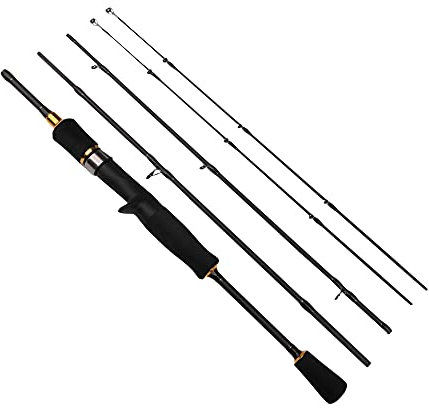 180cm 0.6-8g UL/L Angelrute Baitcast Spinnrute Ultraleichte Kohlefaser,1/2 Spitzen (4 Abschnitte,2 Tips,180cm,Baitcast)