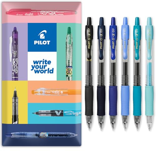 Pilot G-2 Gel-Tintenroller, einziehbar, 0,7 mm Spitze, Kissen-Packung, 6 Stück, kühle Töne