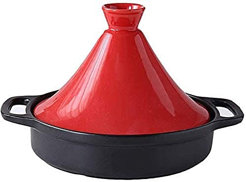 Olla de cerámica, Utilizada para cocinar y guisar cazuela de cocción Lenta, con 2 Asas y Tapa, Adecuada cocción en la Cocina del hogar.-Red