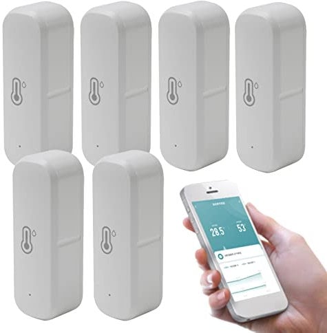 6 Stück Hygrometer Thermometer Sensor, Tuya Smart Raumthermometer, kabelloser Temperatur-Feuchtigkeitssensor mit Remote-App-Benachrichtigungsalarm für Zuhause, Gewächshaus (Erfordert Zigbee-Gateway)
