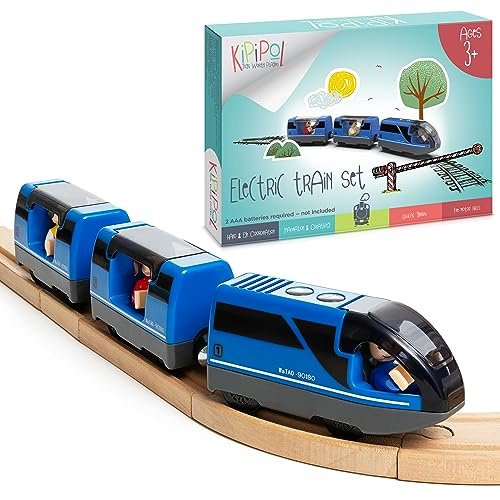 Kipipol Battery Operated Action Locomotive Toy Train Set for Wooden Tracks, (Magnetic)-Compatible with Thomas The Train Toys, Brio Tram Set for Toddlers 3-5 and up, Stocking Stuffers for Kids