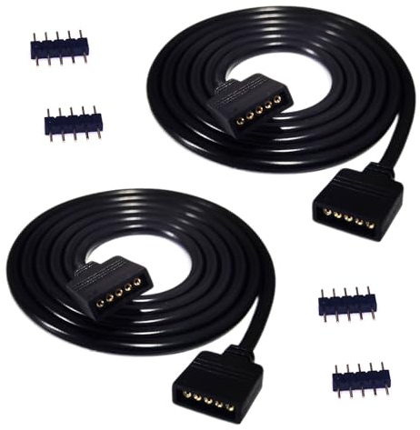 LITAELEK 2pcs 1m RGBW LED Streifen Verlängerungskabel 5 polig RGBW 5050 LED Strip Extension Cable LED Band Verlängerung Kabel LED Stripe Anschlusskabel 5 Pin LED Controller Verbinder, Schwarz