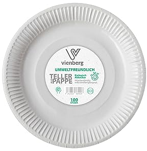 vienberg Lot de 100 assiettes jetables en carton - Diamètre : 23-20-18 cm - Solides - Qualité gastronomique - Vaisselle jetable - Assiettes en papier - Rondes - Blanc - 23 cm