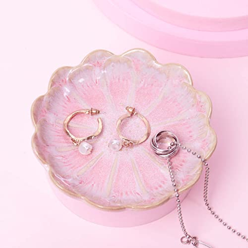 Nideen Keramik Schmuckschale, Ring Teller Schmucktablett Schmuckablage Nachttisch Deko Bedroom Decor(Rosa)
