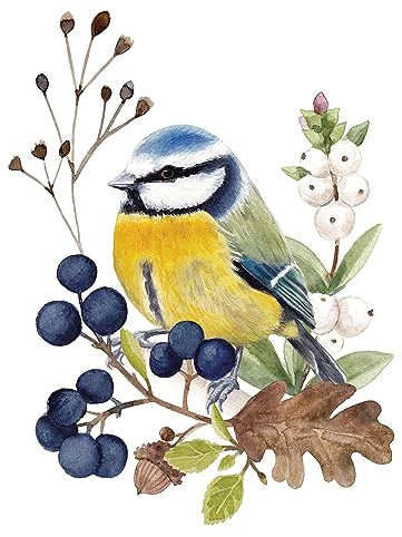 20 Servietten Herbst Blaumeise an Naturgesteck als Tischdeko. Papierservietten mit Motiv. Auch für Decoupage und Serviettentechnik 33x33cm