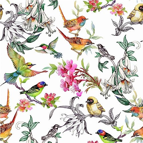 SOEWIOU 600 * 44.5cm Peel and Stick Wallpaper - Removable Waterproof Birds Pattern Vinyl Self-Adhesive Wall Paper for Living Room, Bedroom, Washroom and Cabinet