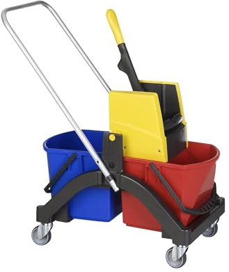 Vermop | Nasswischwagen AQUVA | mit Deichsel und Teleskopstiel | 2 x 17-l-Eimer