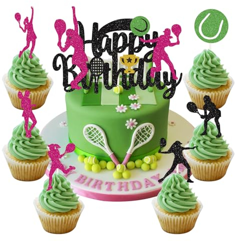 palasasa 25 Stück Tennis Tortendeko Tennis Ball Cupcake Toppers Sport Kuchen Dekoration für Tennis Sport Thema Baby Shower Mädchen Junge Kinder Geburtstag Party Kuchen Dekorationen Supplies