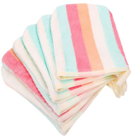 PHOGARY Juego Toallas baño 6 Pack Toallas para Cara Cuerpo, 21×15cm Súper Absorbentes y Suaves Manoplas de Limpieza Facial, Guante Facial de Vellón de Coral, Rayas Arcoíris Toalla Pequeña