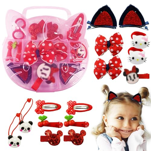 Mollette Capelli Bambina,Accessori Capelli Bambina,Fermagli Capelli Bambina,Elastici per Capelli Bambina,con Scatola di Accessori per Capelli,per Tema Decorazione Dei Capelli Della Festa-Rosso,15 Pcs