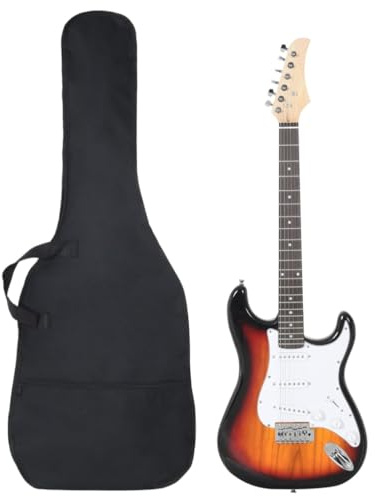 vidaXL E Gitarre für Anfänger, Elektrische Gitarre mit Tasche, Guitar Zubehör Starterkit, Musikinstrument Komplettset, Braun Weiß 4/4 39