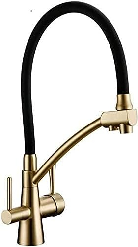 Almohadilla para Grifo, Grifo con Filtro de Agua de Tres flujos inverso de ósmosis Dorada Antigua, Mezclador de Fregadero de 3 vías, Grifo de Cocina de Tres vías