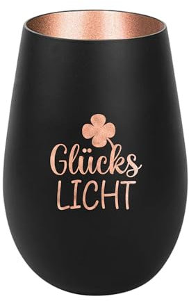 Der-Porzellan-Laden Windlicht mit Gravur GlücksLicht, Schwarz Bronze, Teelichthalter aus Glas mit Spruch, Tischdeko modern