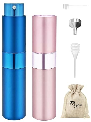 LAC FOR YOU Perfume Atomisers Refillable 2PCS 8ml - Travel Perfume Bottle Portable, Atomiser Spray Bottle Handbag Essentials - Blue and Pink