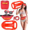 xinrongda 5 Stück Baywatch Kostüm, Lifeguard Kostüm, Rettungsschwimmer Zubehör Kit, Hut, Gürteltasche, Sonnenbrille, Schwimmboje, Baywatch Kostüm, Fancy Dress Kostüm für Frauen Männer Party