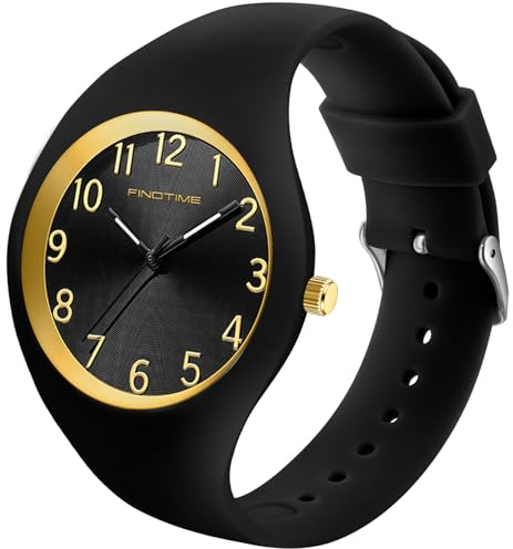 findtime Montre pour femme étanche avec grand cadran et bracelet en silicone souple - Montre analogique tendance pour infirmière - Blanc Noir Rose Vert Bleu Violet Or rose