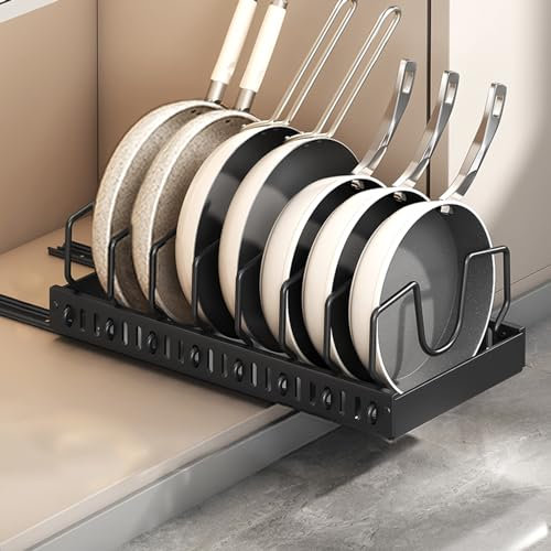 Enskatec Organizer per pentole e padelle sotto l'armadietto, supporto scorrevole per coperchi e padelle in cucina, estraibile all'interno dell'armadio per coperchio, teglie, piatti