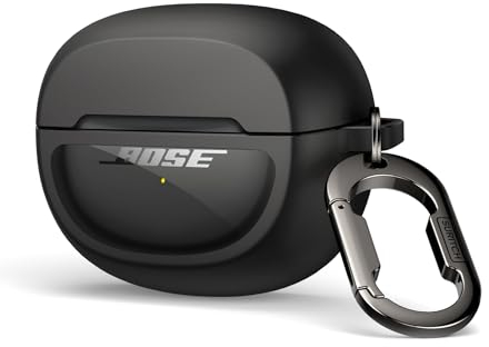 SURITCH Clear Case Compatible with New Bose Ultra Open Earbuds (2024), Durable Full-body Shockproof TPU Protective Case with Carabiner & Key Ring & Transparent Logo Window(Black)