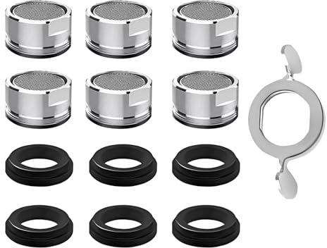 6 Pièces Aerateur de Robinet 24mm,Économiseurs d'Eau Bubbler,Mousseur Robinet Economie Eau Universel,Filtre Robinet Anti Calcaire Comprendre 6 Joints et 1 clés de serrage pour Cuisine et Salle de Bain